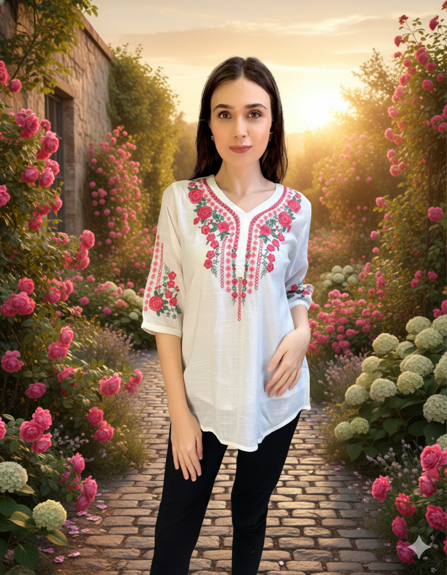 White Floral Embroidered tunic