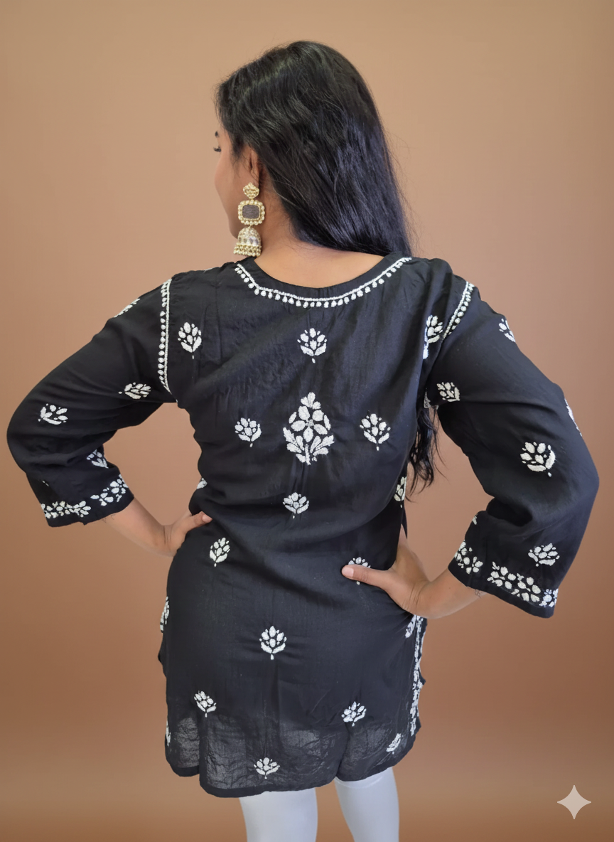 Black & White Chikankari Short Kurti