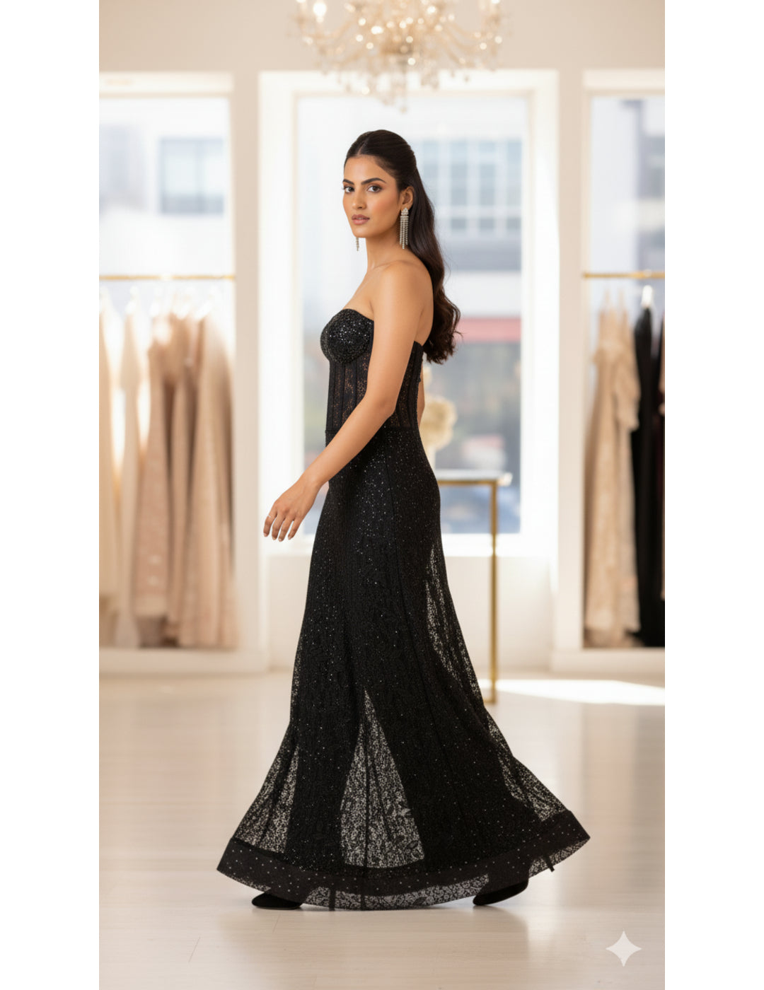 Black Chantilly Net Embroidered Sharara Set