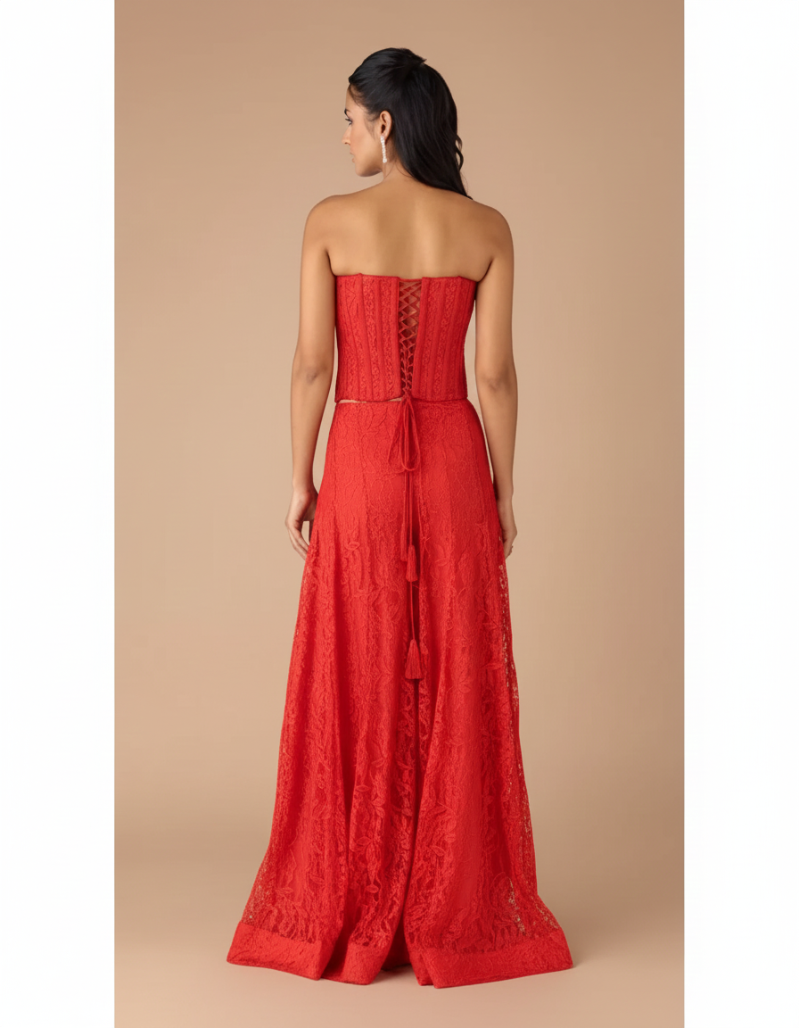 Red Chantilly Net Embroidered Sharara Set