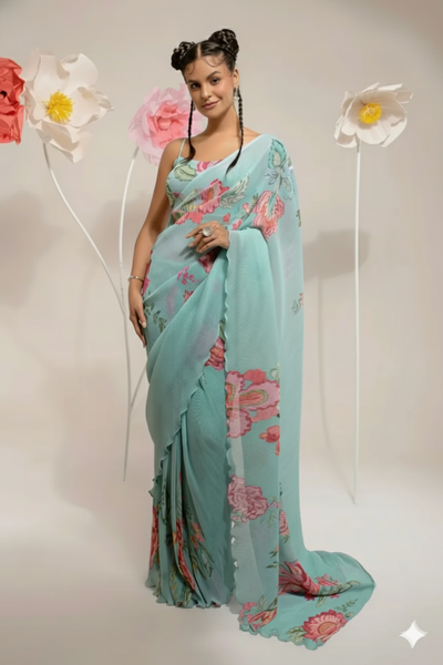 Pre-Draped Emerald Green Saree