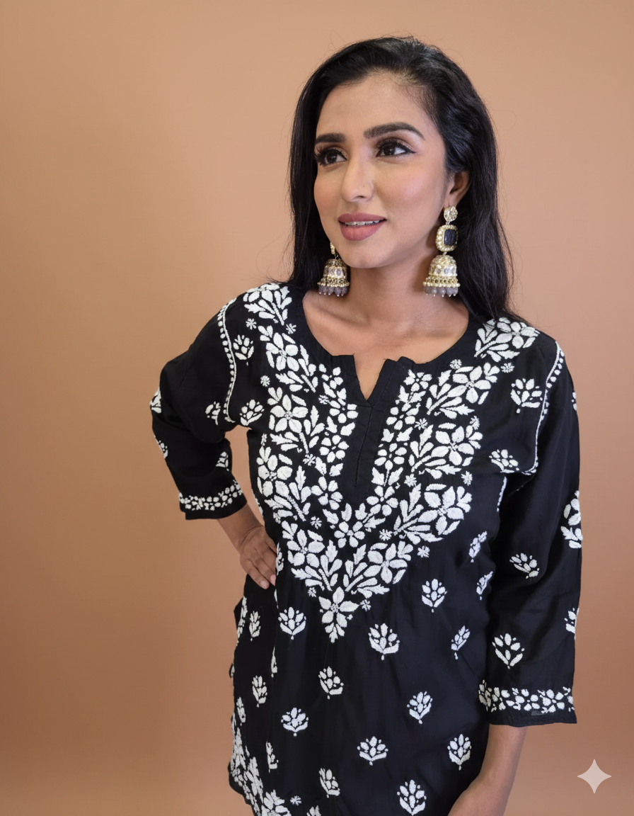 Black & White Chikankari Short Kurti