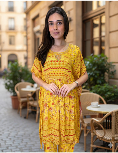 Yellow Printed Chinnon Co-ords