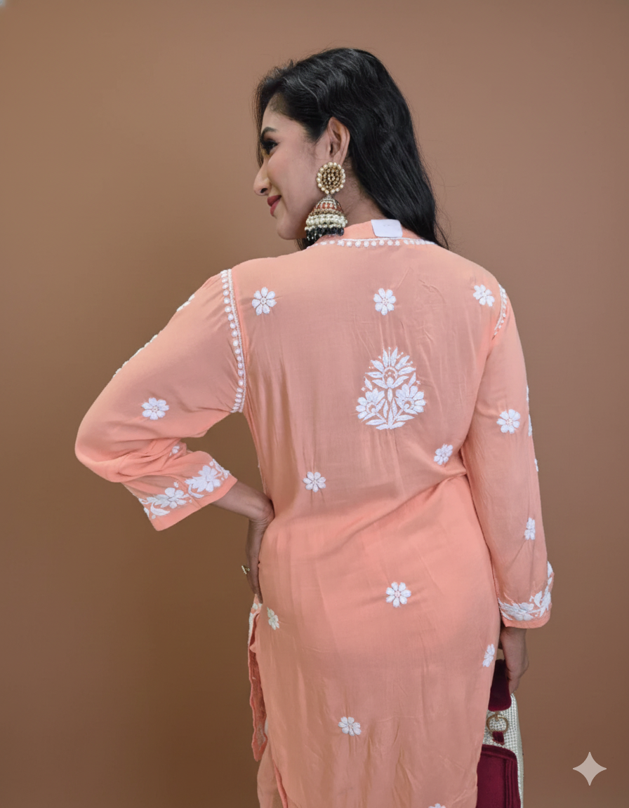 Orange Chikankari Kurti Set