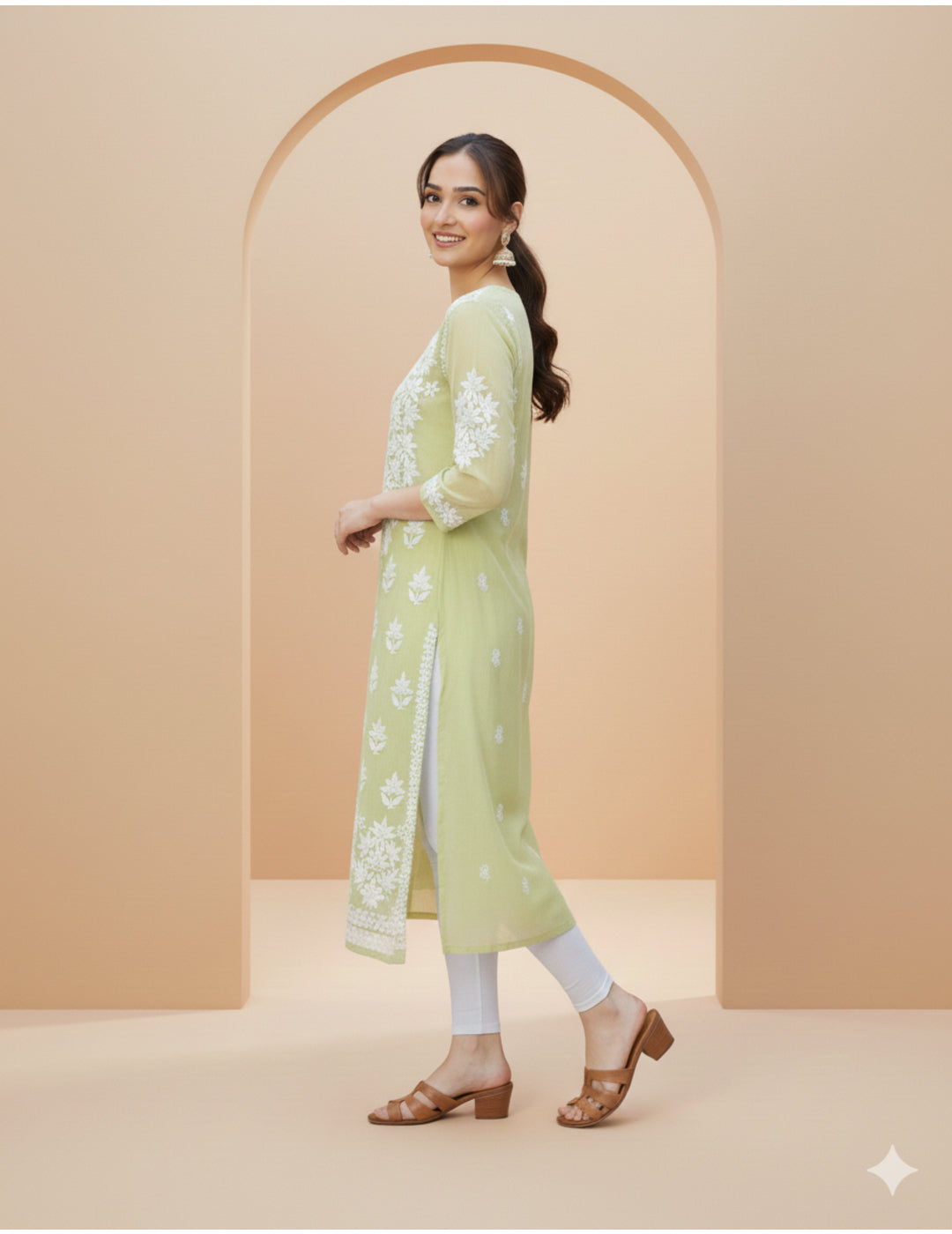 粉色 Chikankari 直筒 Kurta