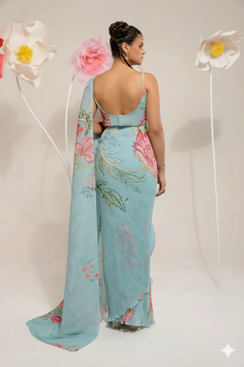 Pre-Draped Emerald Green Saree