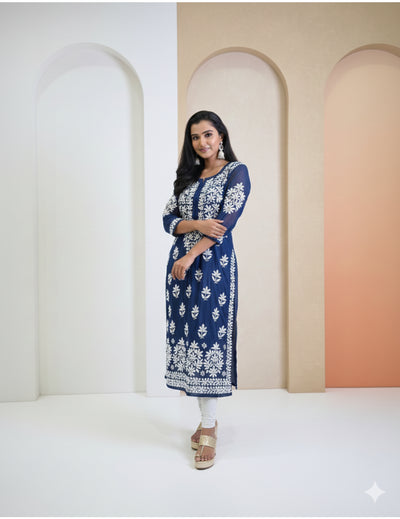 粉色 Chikankari 直筒 Kurta