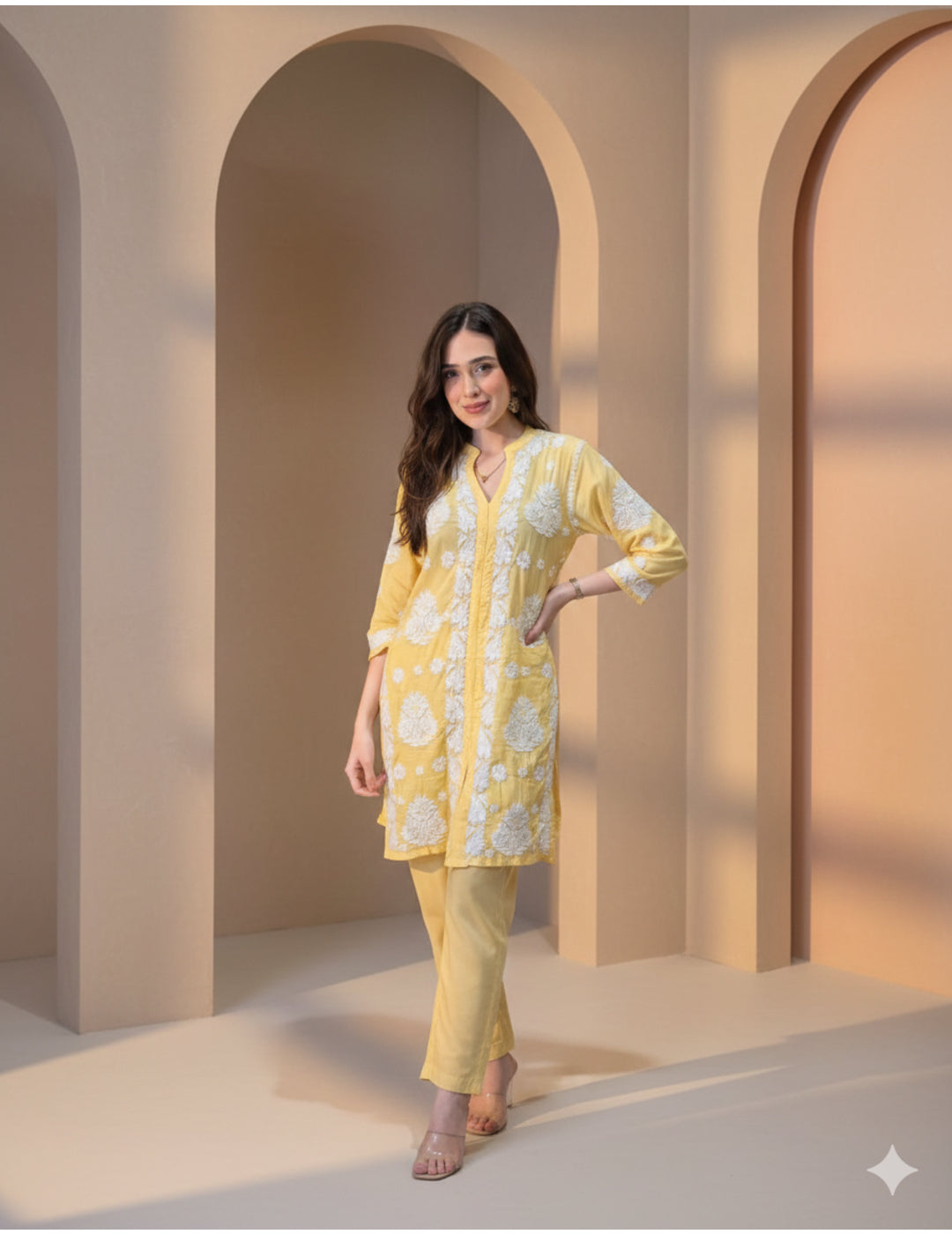 Yellow Chikankari Kurti Set