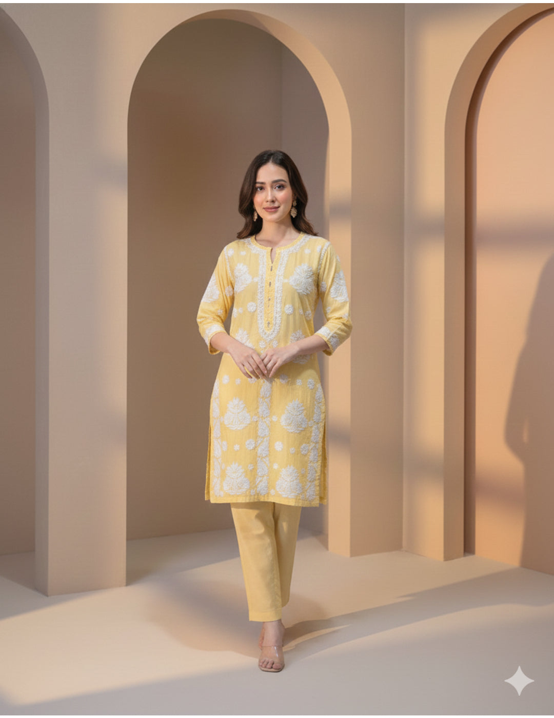 Yellow Chikankari Kurti Set