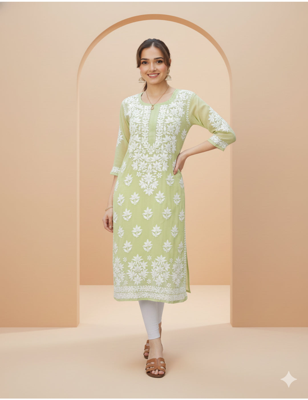 粉色 Chikankari 直筒 Kurta