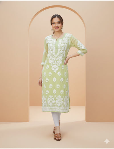 粉色 Chikankari 直筒 Kurta