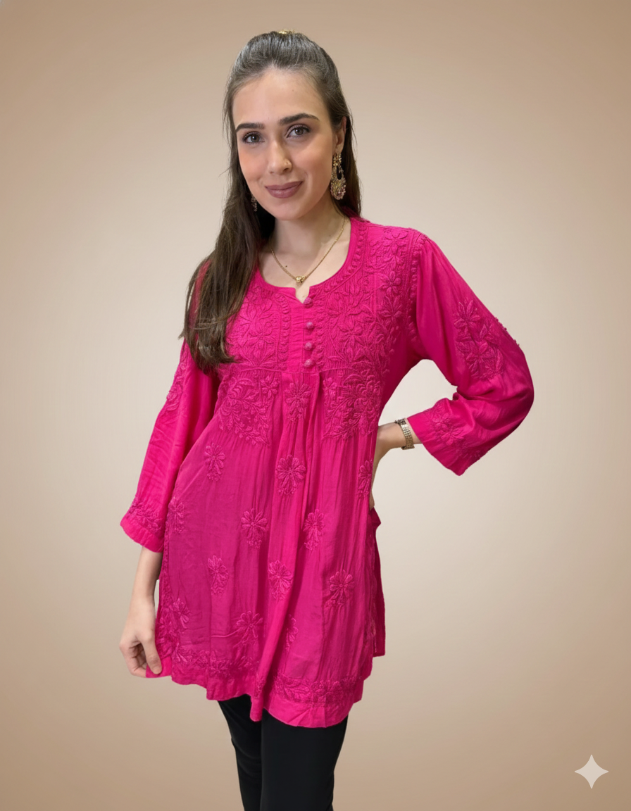 Pink Chikankari Short Kurti