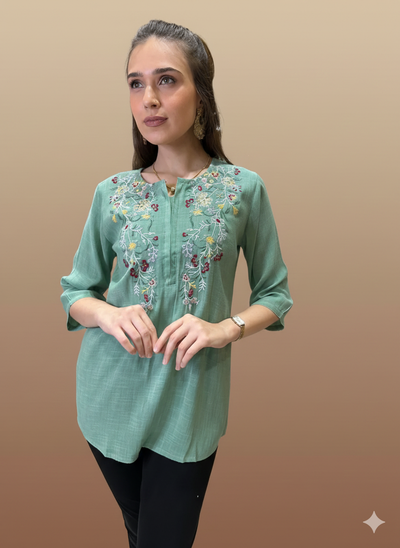 Green Floral Embroidered Tunic