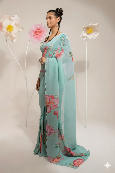 Pre-Draped Emerald Green Saree