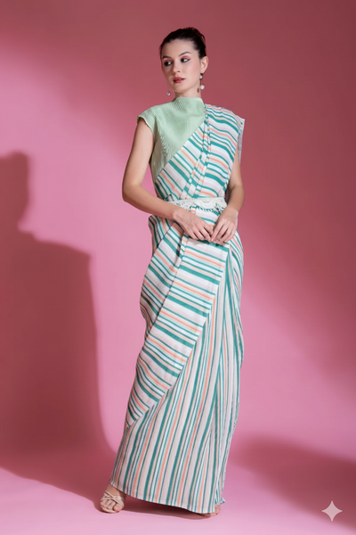 Pre-Draped Sea Foam Green Pleated saree