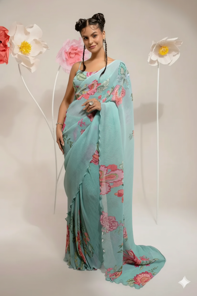 Pre-Draped Emerald Green Saree