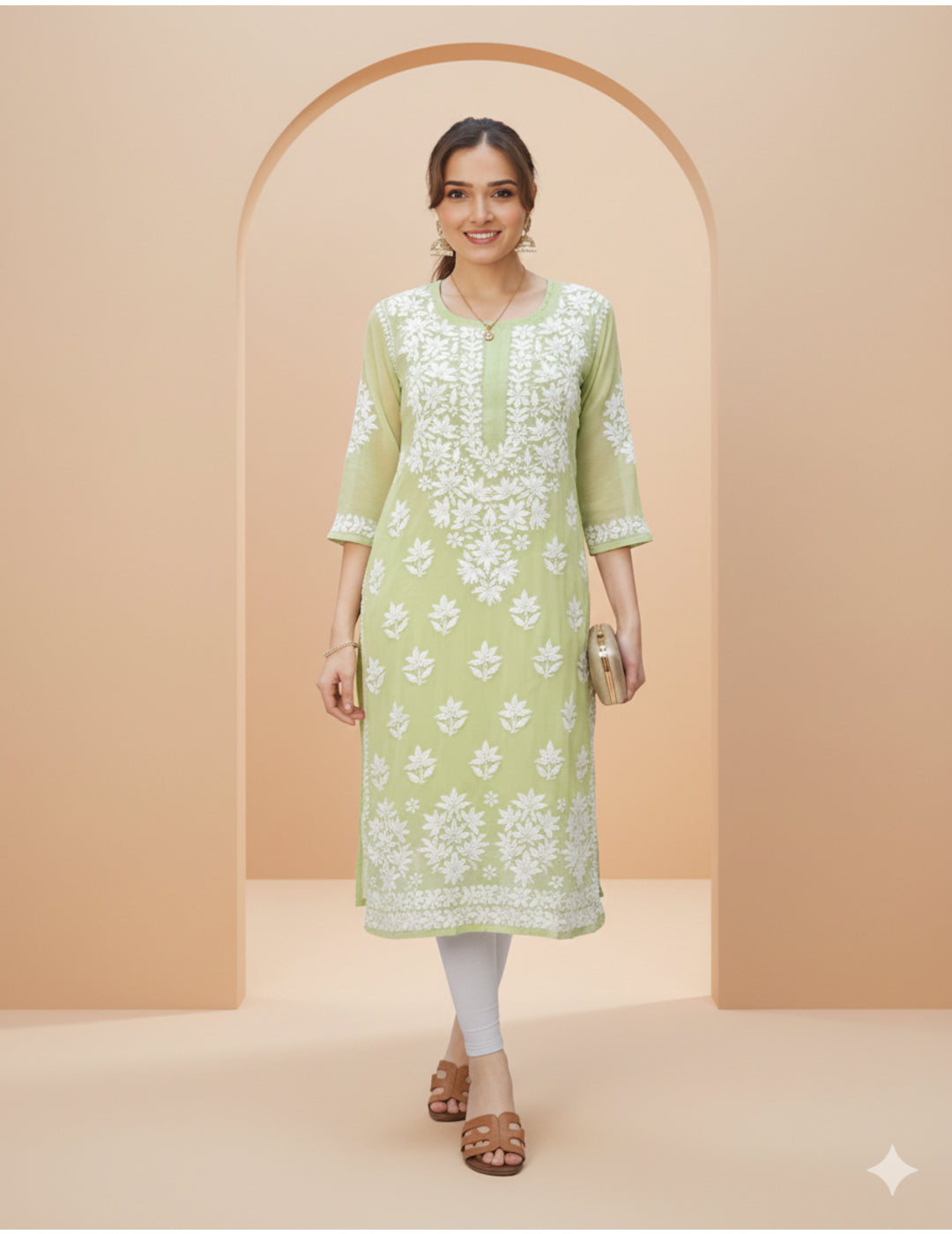 粉色 Chikankari 直筒 Kurta