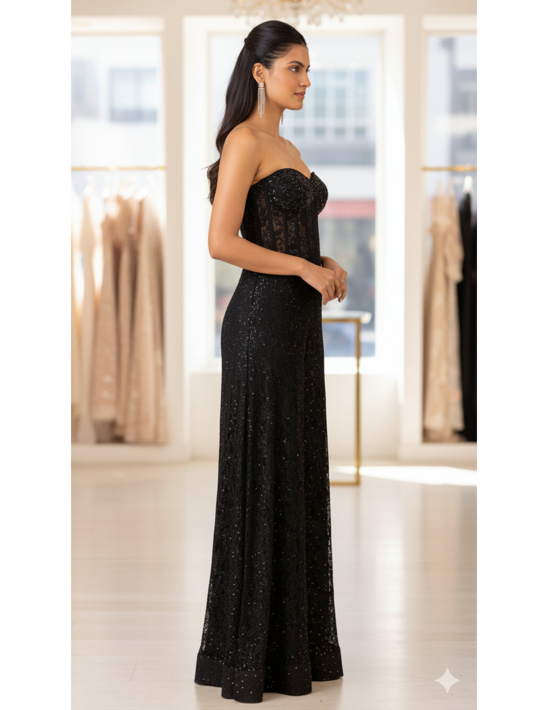 Black Chantilly Net Embroidered Sharara Set