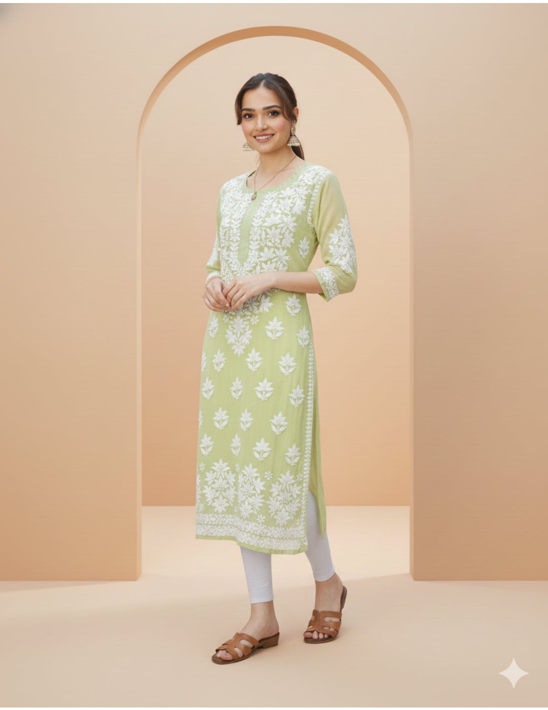 粉色 Chikankari 直筒 Kurta