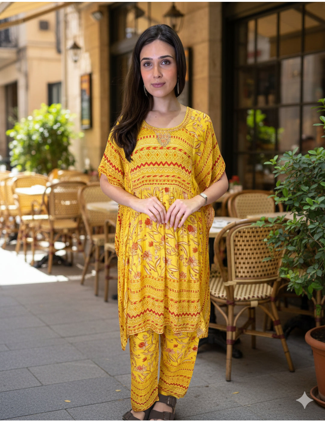 Yellow Printed Chinnon Co-ords