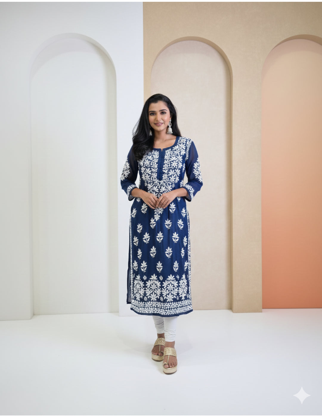 粉色 Chikankari 直筒 Kurta