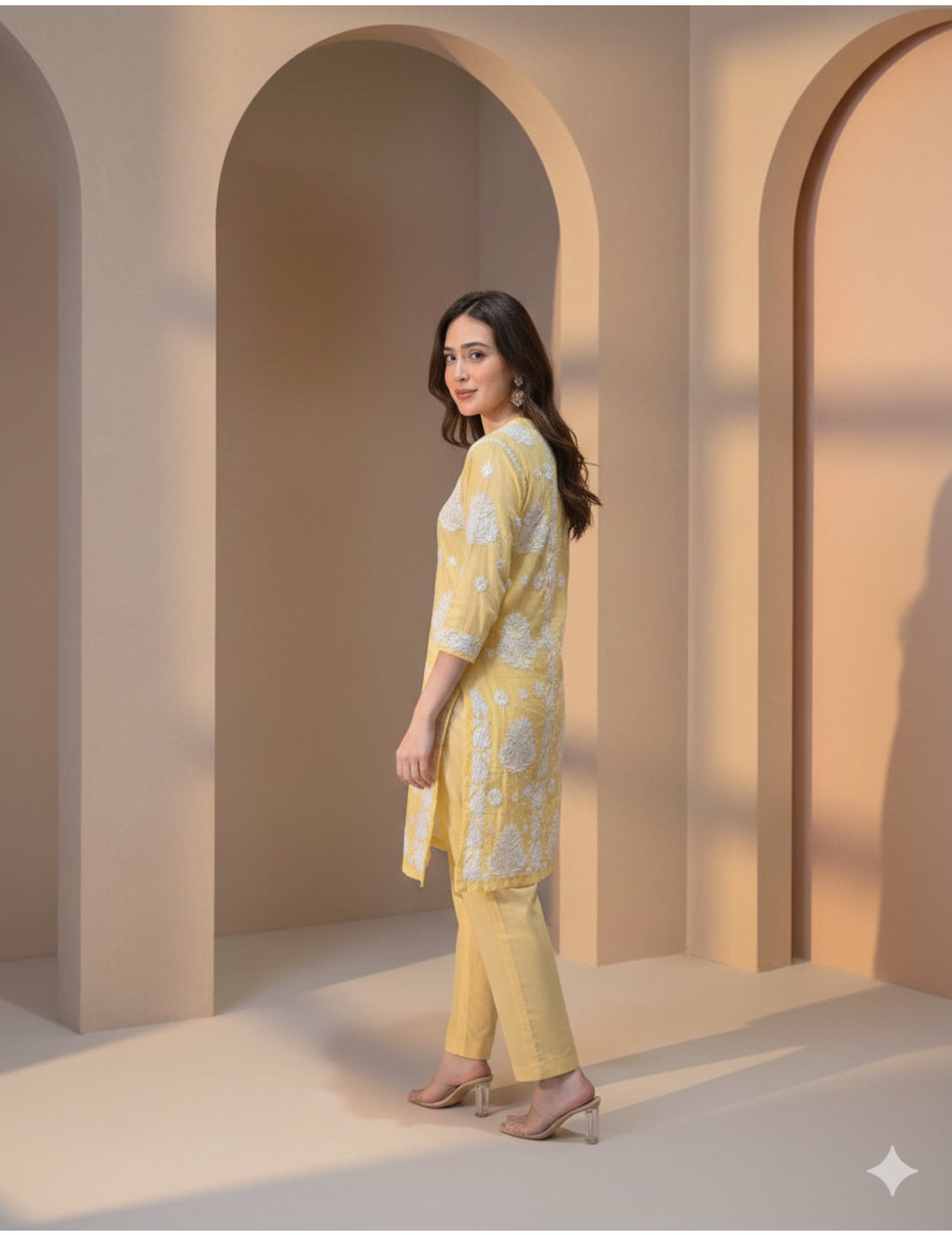 Yellow Chikankari Kurti Set