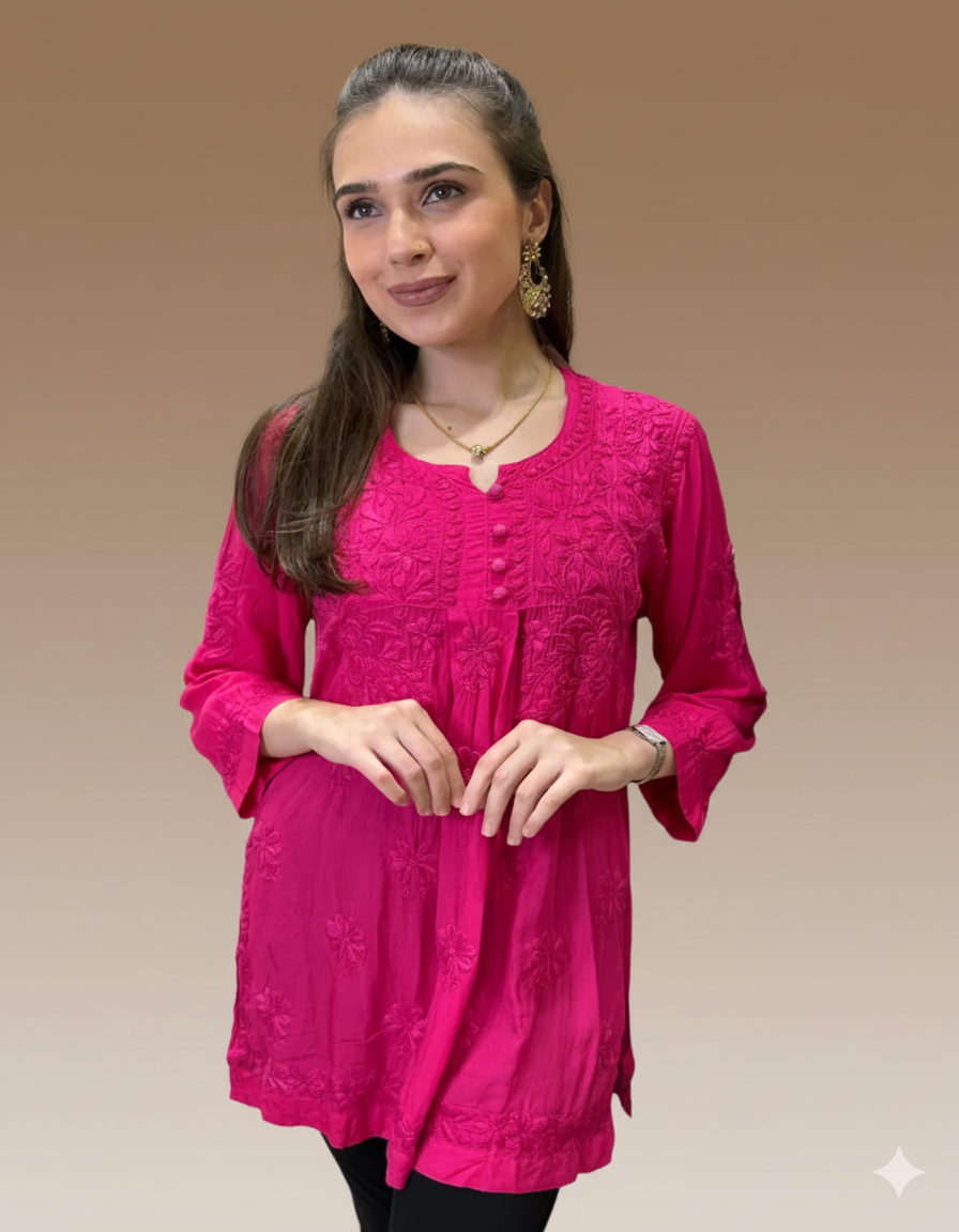 Pink Chikankari Short Kurti