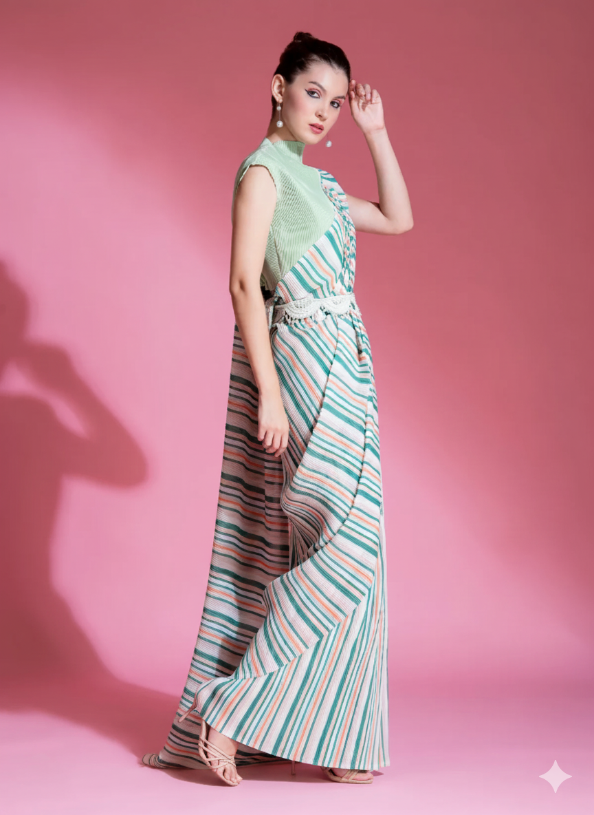 Pre-Draped Sea Foam Green Pleated saree