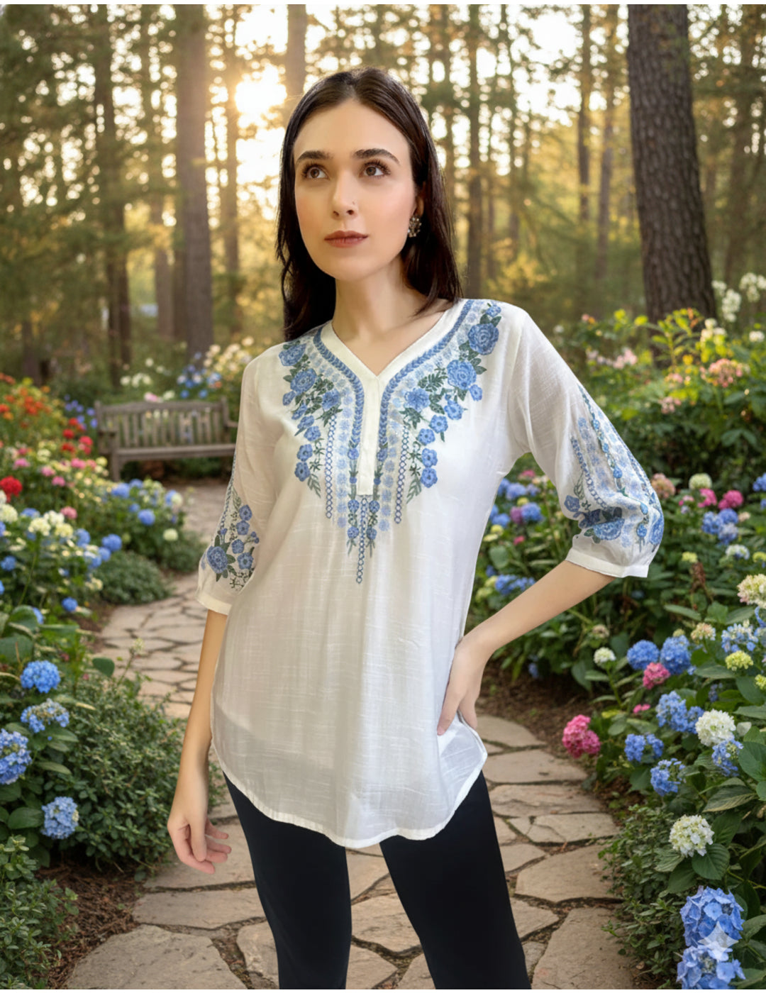 White Floral Embroidered tunic