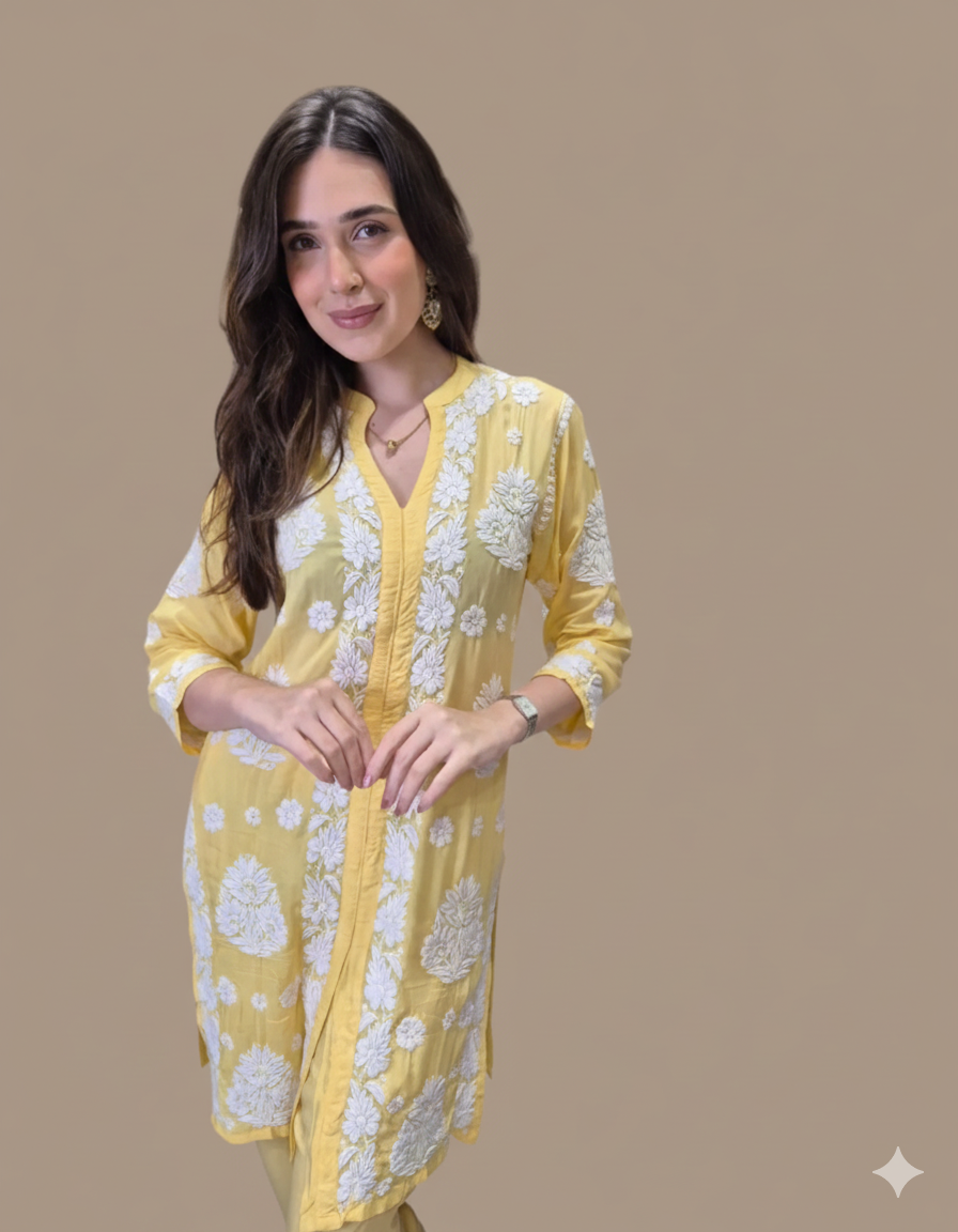 Yellow Chikankari Kurti Set