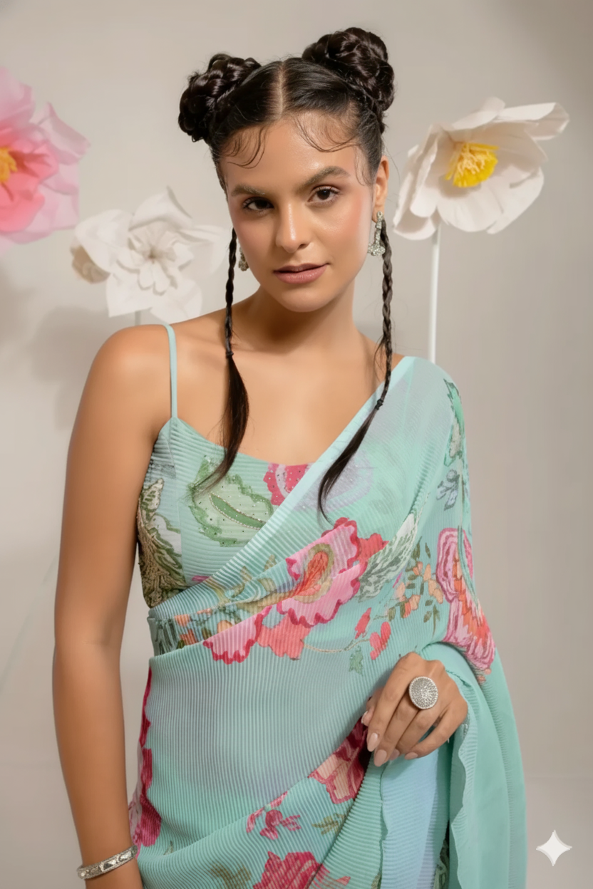 Pre-Draped Emerald Green Saree