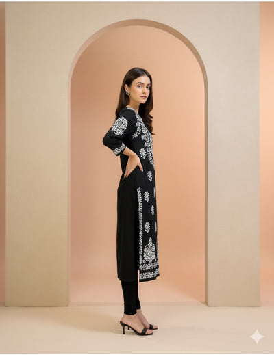 黑色 Chikankari 长款 Kurti