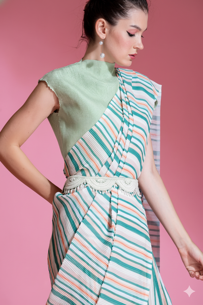 Pre-Draped Sea Foam Green Pleated saree