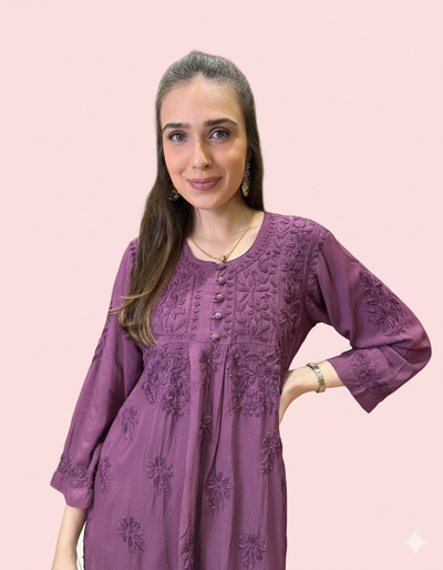 Wine Chikankari Short Kurti