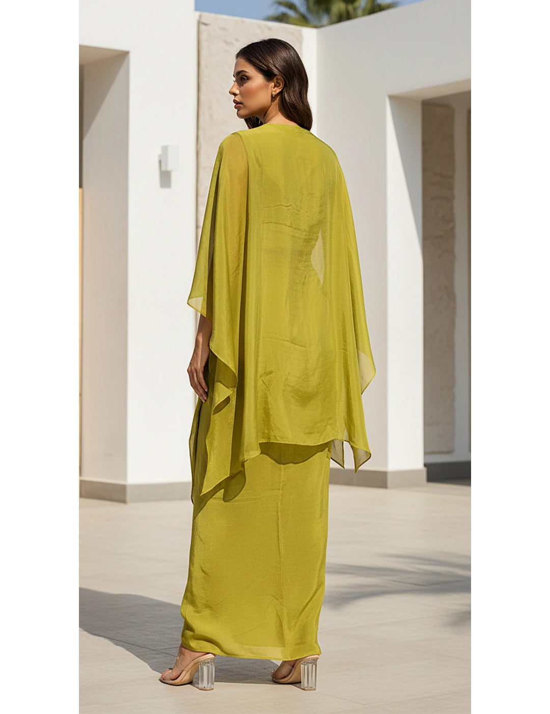 Green Chinon Embroidered Cape Set