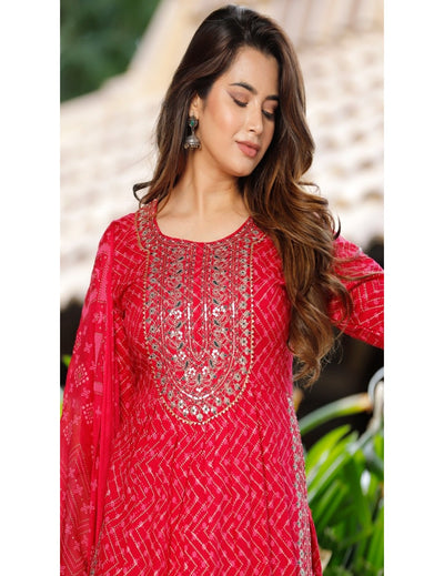 Red Embroidered palazzo set