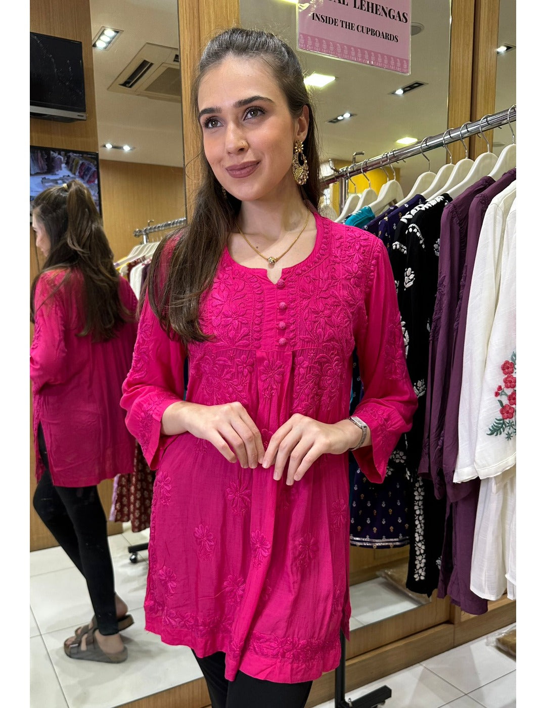 Pink Chikankari Short Kurti