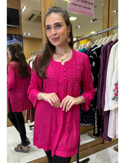 Pink Chikankari Short Kurti