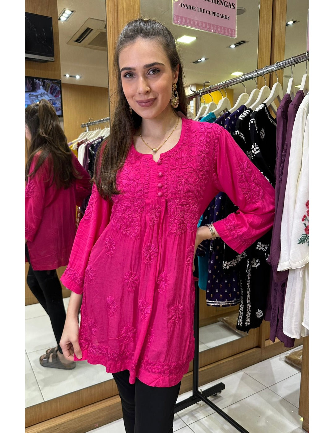 Pink Chikankari Short Kurti