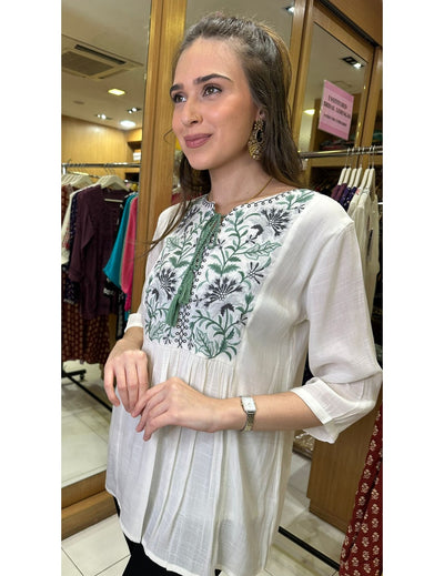 White Floral Embroidered Tunic