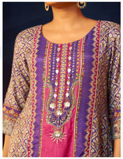 Rangika Purple Crepe Kurta Set