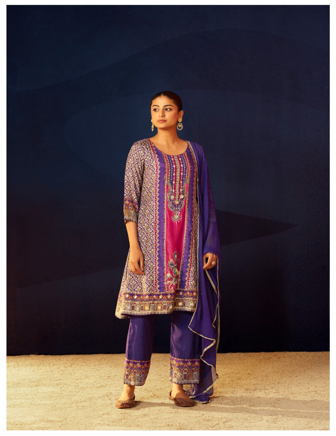 Rangika Purple Crepe Kurta Set