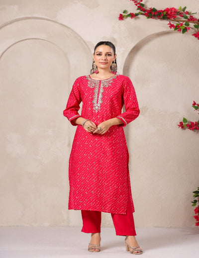Pink Embroidered Muslin Suit Set