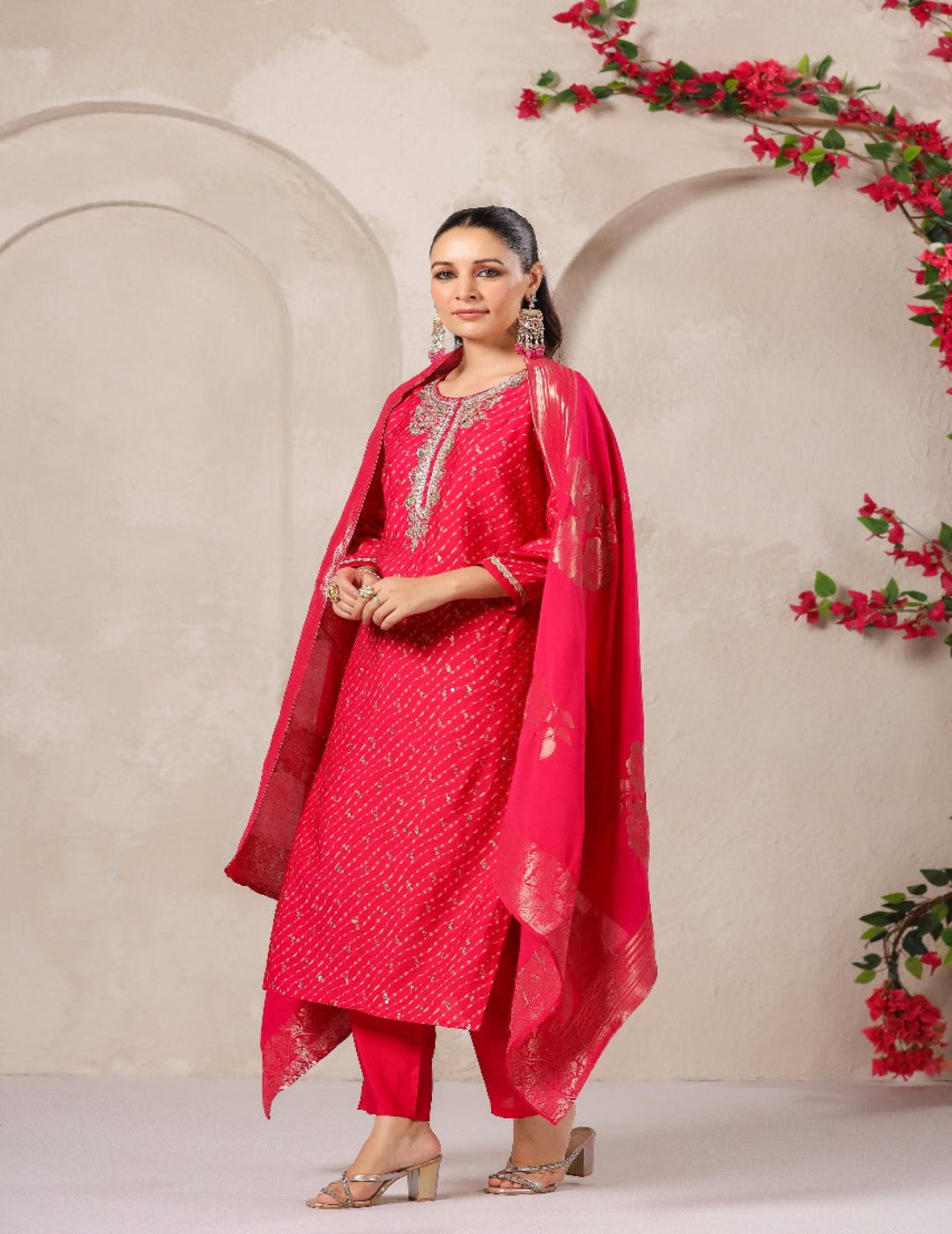 Pink Embroidered Muslin Suit Set