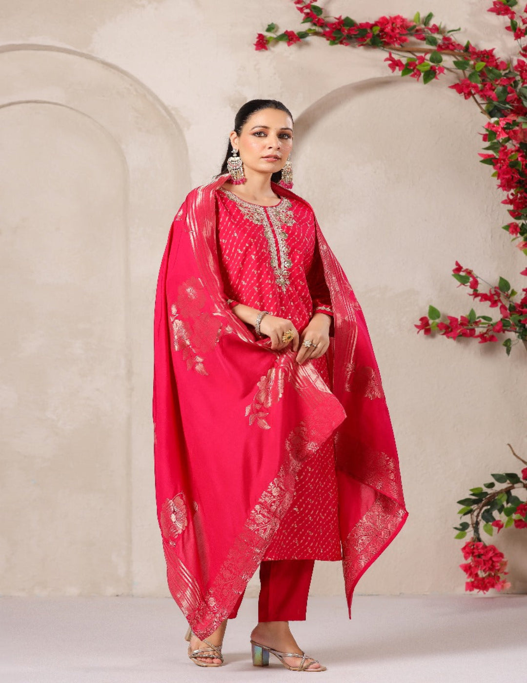 Pink Embroidered Muslin Suit Set