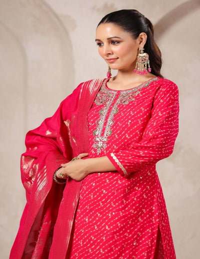 Pink Embroidered Muslin Suit Set