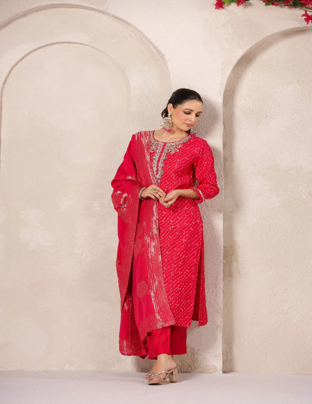 Pink Embroidered Muslin Suit Set