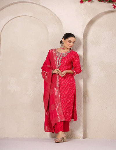 Pink Embroidered Muslin Suit Set