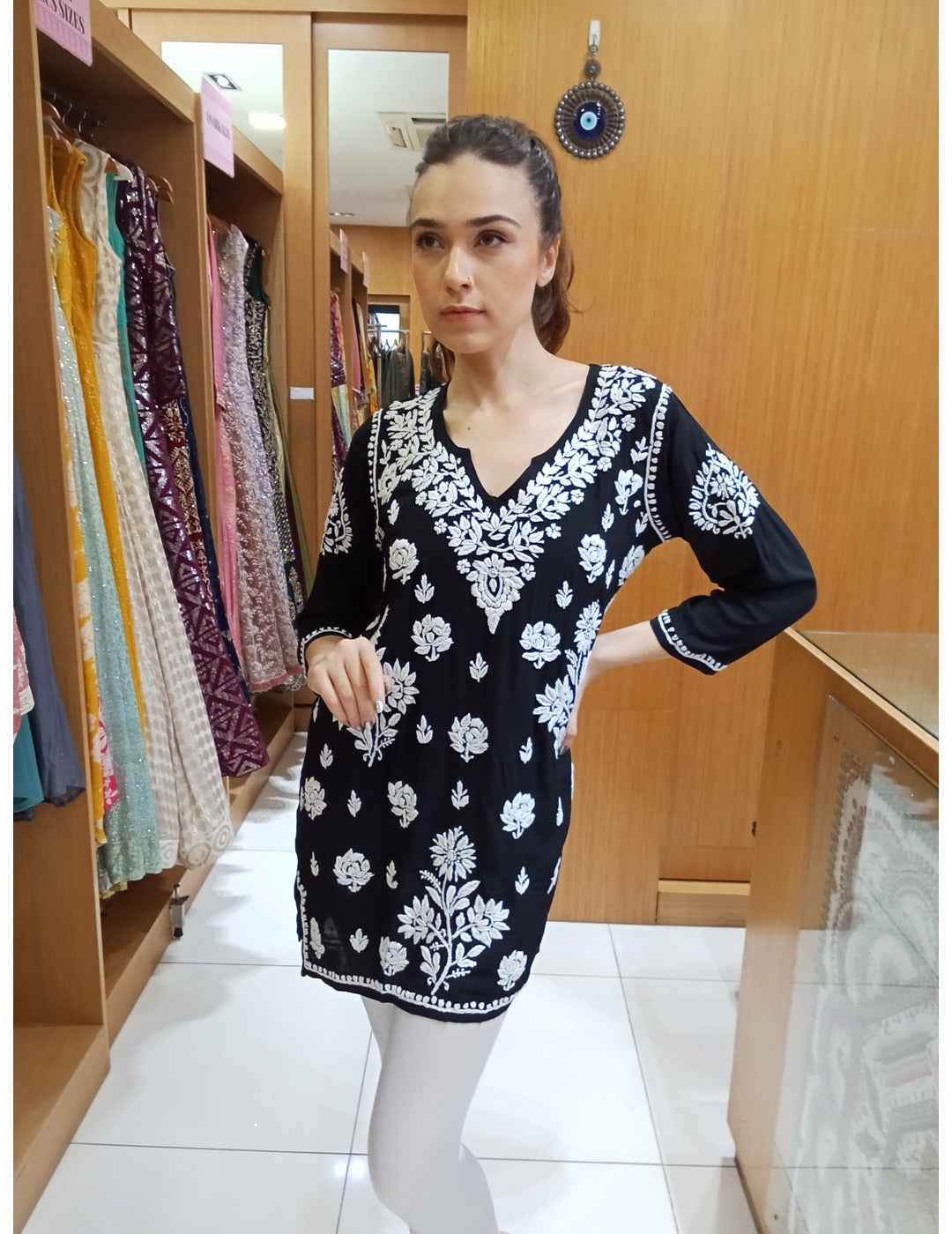 Black Chikankari Short Kurti