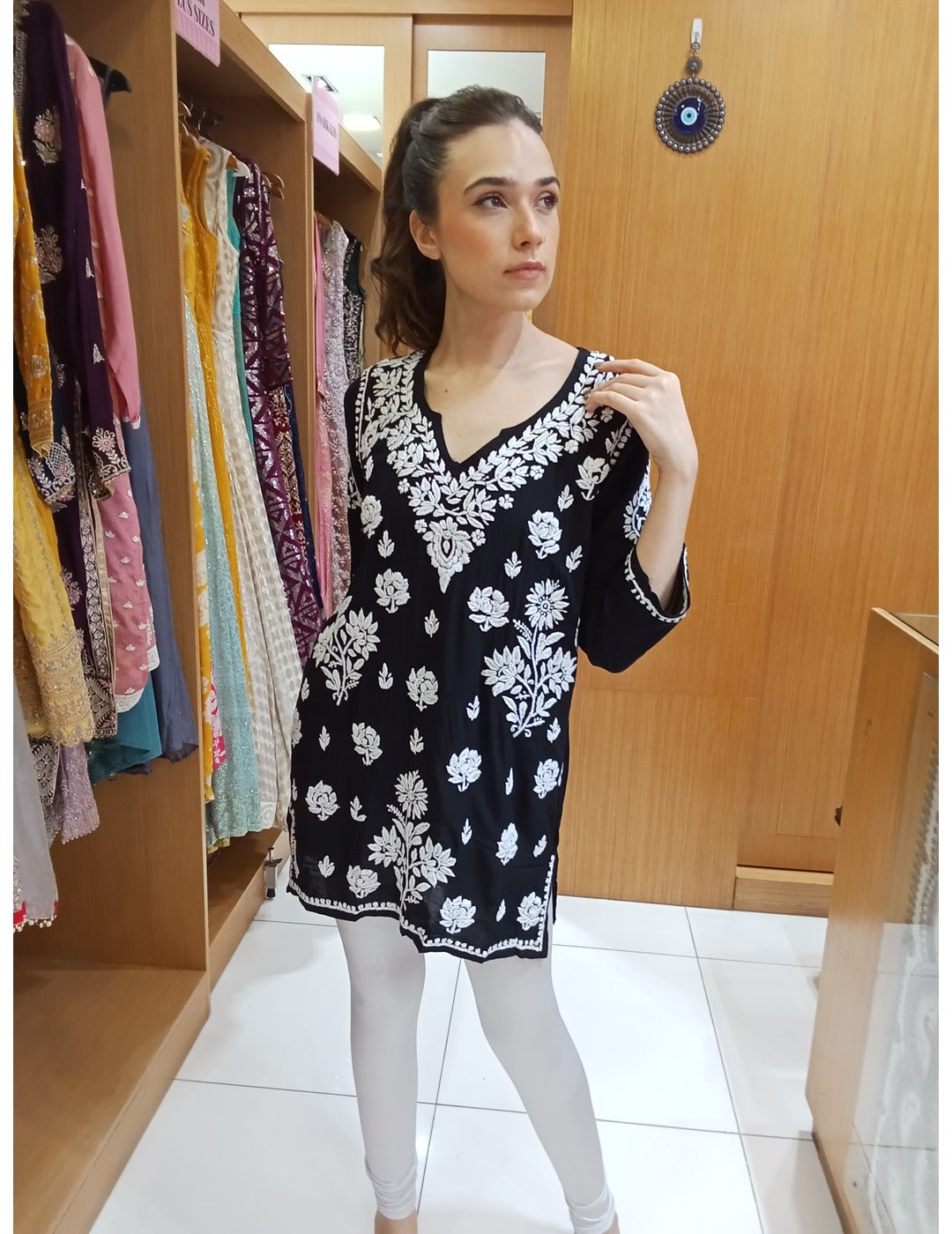 Black Chikankari Short Kurti